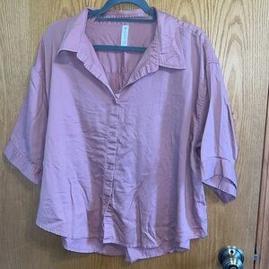 Athleta mauve oversized‎ short button up size large top boxed flow sleeved top